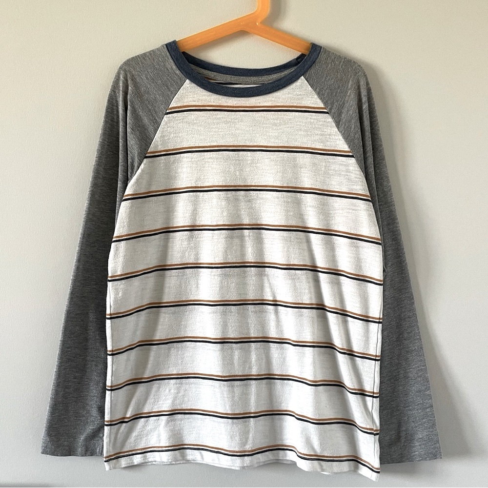 Old Navy Boys Raglan Stripe Long-Sleeve T-Shirt - Grey, Navy, White